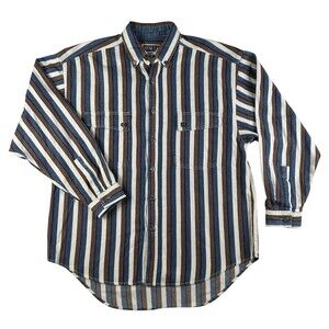 Vintage Results Shirt Mens Medium Stripe Long Sleeve Button Up Casual Cotton 90s